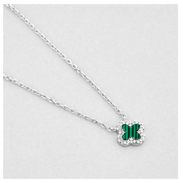Серебряное колье в стиле Van Cleef малахит